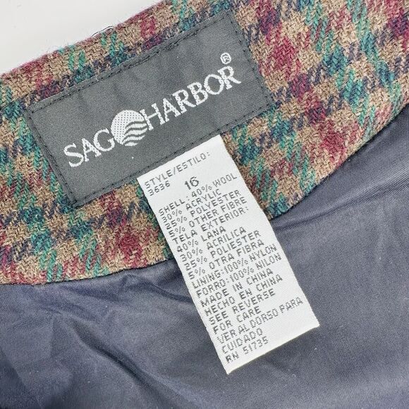 Vintage Sag Harbor Wool Blend Jumper‎ Women’s Size 16 Brown Green Tweed Pockets - Picture 7 of 9